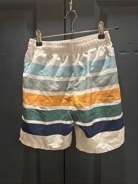 Source Unknown Kids Swim Trunks in White, Light Blue, Teal & Gold